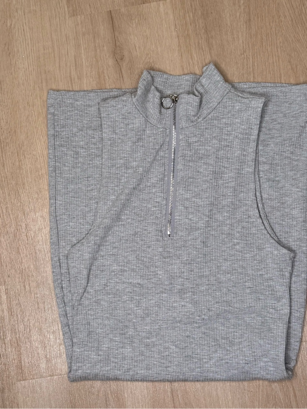 Grey Sleeveless Mock Neck Zip Tank